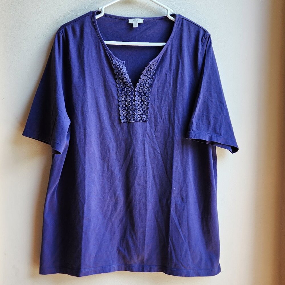 Talbots Royal Blue Short Sleeve Lace Front Jersey Size XL